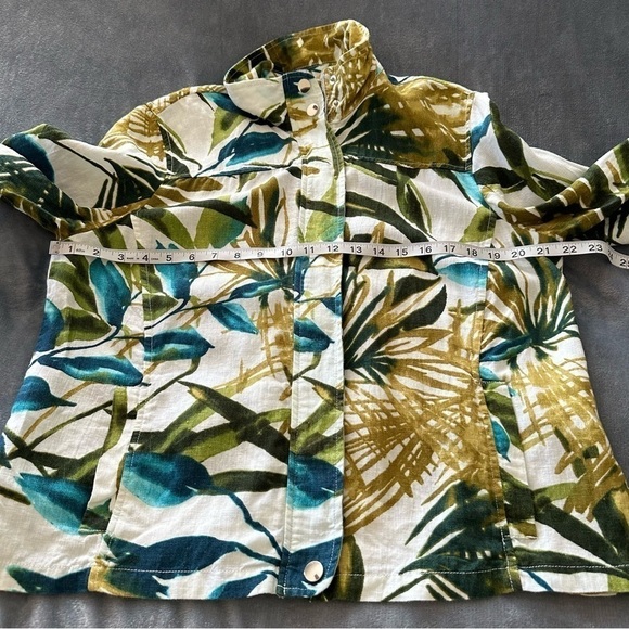 Chico's Tropical Print Linen Collar 3/4 Sleeve White Green Zip Jacket - Picture 15 of 16